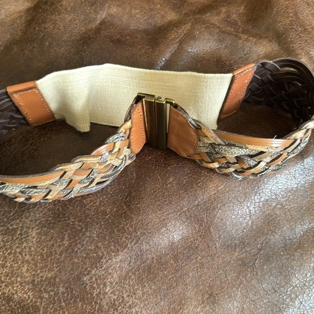 LIVE LOVE LOFT Metallic Leather Weave Waist Belt with elastic